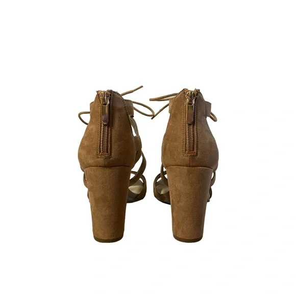 Francescas Collection Eliza Women’s 7 Lace Up Heels Open Toe Sandals Cut Out Tan - Picture 4 of 12